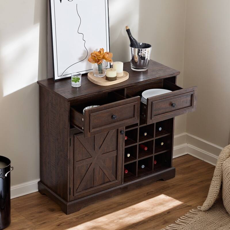 Rustic Farmhouse Buffet Cabinet with Storage,Multifunctional Sideboard with 2 Drawers,Bar Cabinet - 39.37D*15.75W*34.65H