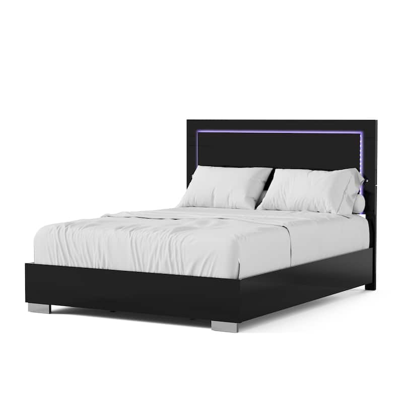 Furniture of America Erina Modern Glossy Panel Bed with LED Light Headboard
