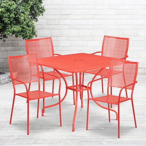 35.5'' Square Indoor-Outdoor Steel Patio Table Set with 4 Square Back Chairs