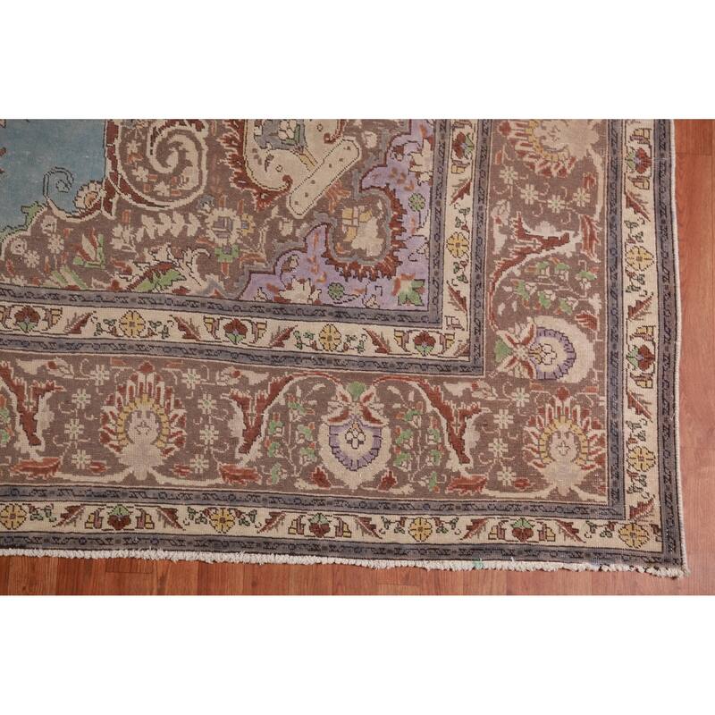 Blue Tabriz Persian Vintage Area Rug Handmade Wool Carpet - 9'6" x 12'8"