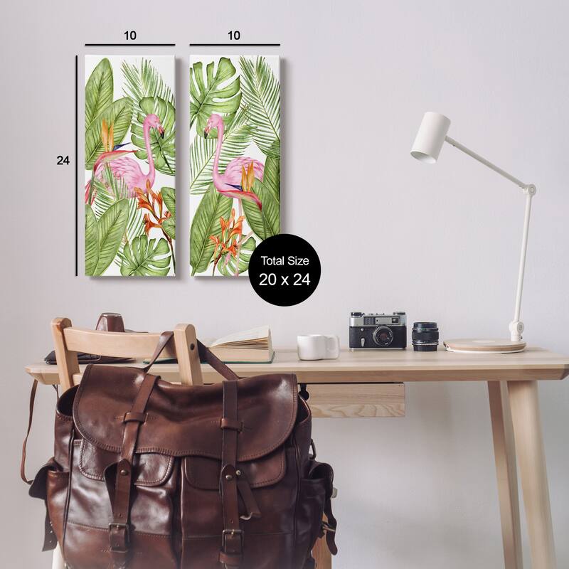 Stupell Flamingos & Topical Plants 2 Piece Canvas Wall Art Set Design by Kim Allen