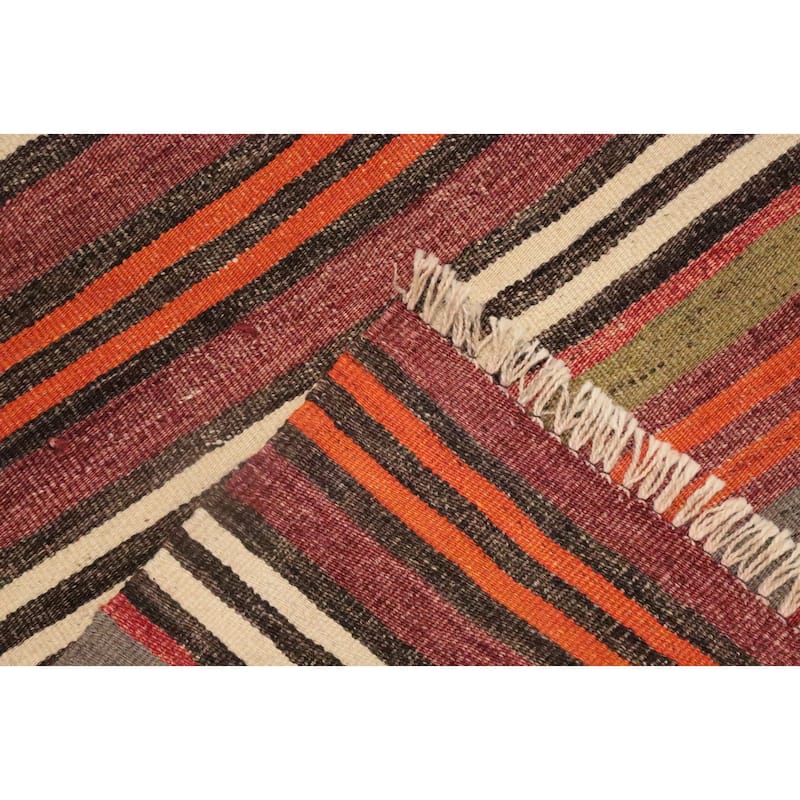 Hand Woven Oriental 100% Wool Carpet Southwestern Geometric Multi-Colored Kilim Runner Rug - 9' 4'' X 4' 5''