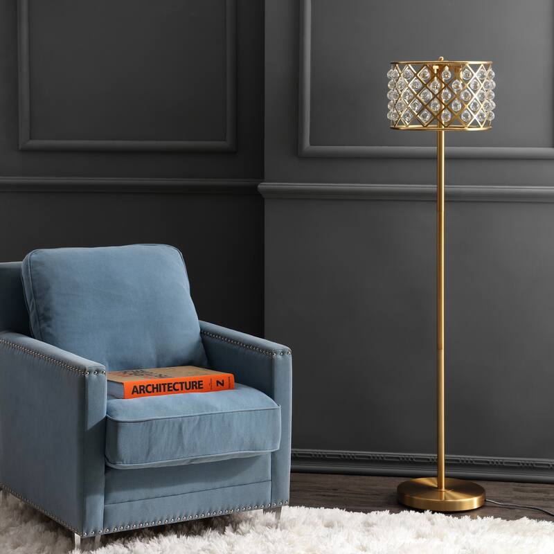Juliette 60" Crystal/Metal LED Floor Lamp, Brass Gold/Clear by JONATHAN Y
