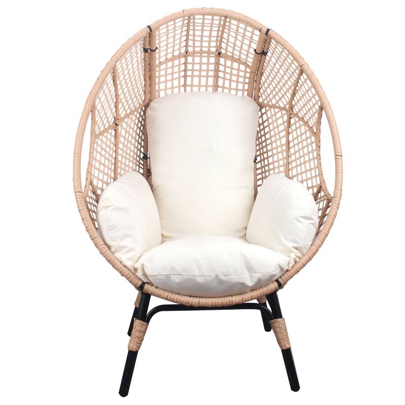 Egg Chair Basket Chair Grid Wicker Lounge Chair with Cushion and Arm