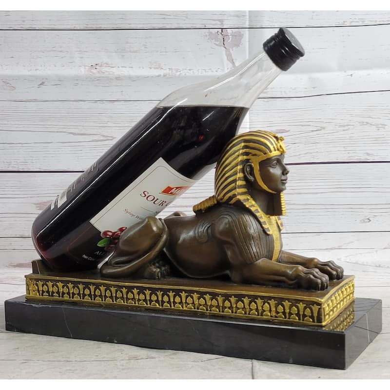 Egyptian Sphinx Bronze Sculpture Statue Mini Replica Signed Original Art On Marble Base