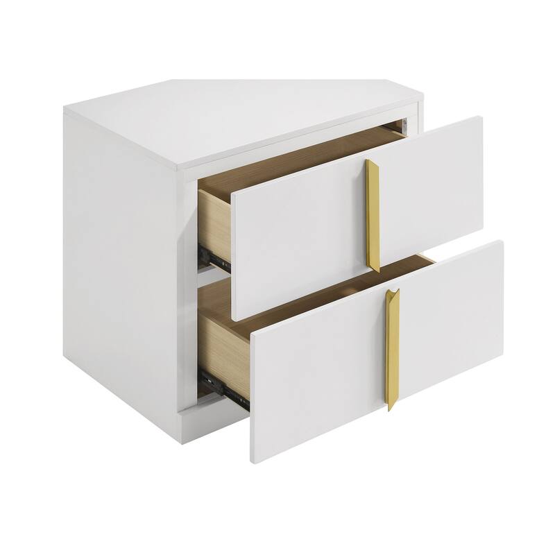 Ines 2-drawer Nightstand Bedside Table White High Gloss