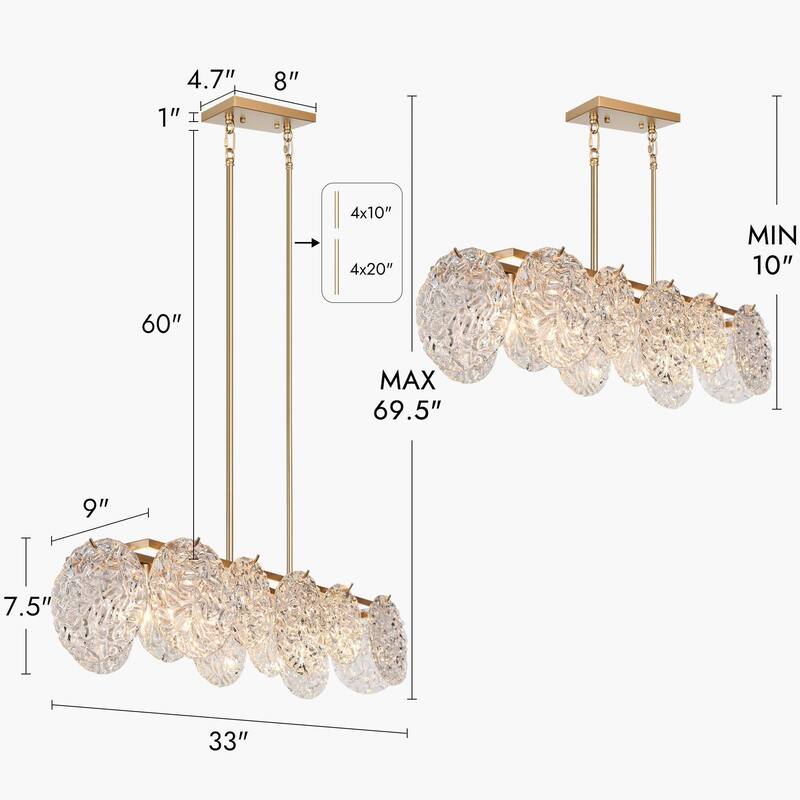 Modern Glam 5-Light Gold Chandelier Rectangle Island Light for Dining Room - 33" L x 9" W x 7.5" H