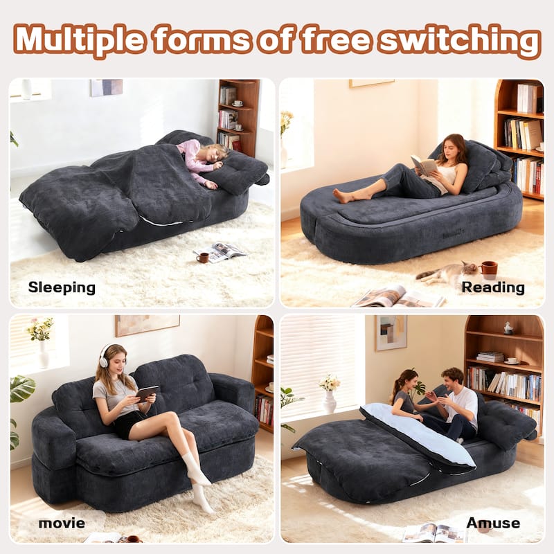 Modern 2-Seater Sofa Sofa Bed with Foldable Sofa Cushions and 2 Throw Pillows, for Living Room and Playroom