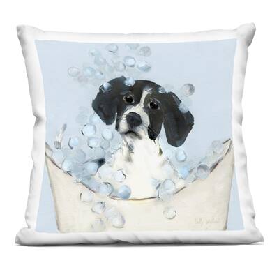 Stupell Black & White Puppy in Tub Decorative Printed Throw Pillow Design by Sally Swatland