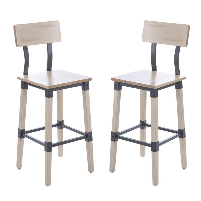 2 Pack Commercial Grade Rustic Industrial Style Wood Dining Barstool - Antique White