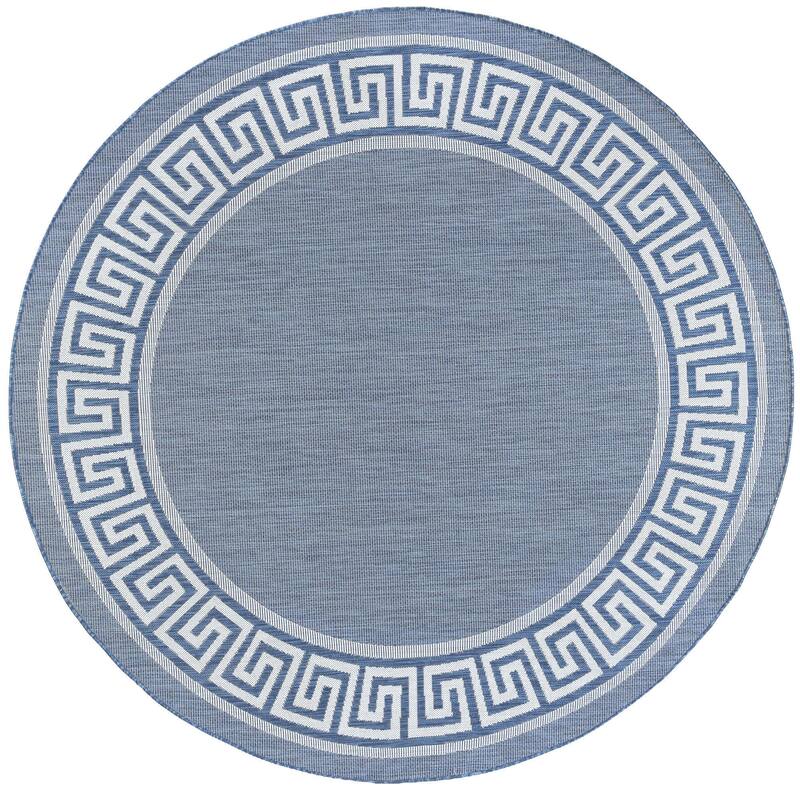 Exo Coastal Border Indoor/Outdoor Area Rug - 5'3'' Round - Blue/Cream