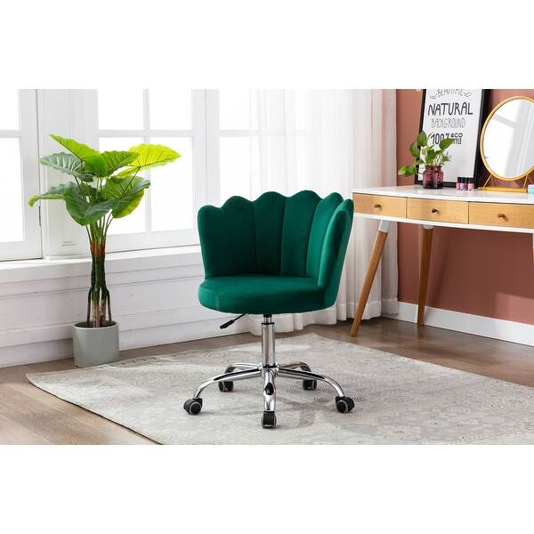 green velvet dressing table chair Green Velvet Office Chair with Shell Backrest for Dressing Table - Bed Bath  & Beyond