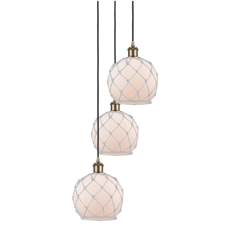 Innovations Lighting 113B-3P-31-15 Farmhouse Rope Pendant Farmhouse - Antique Brass / White Glass with White Rope