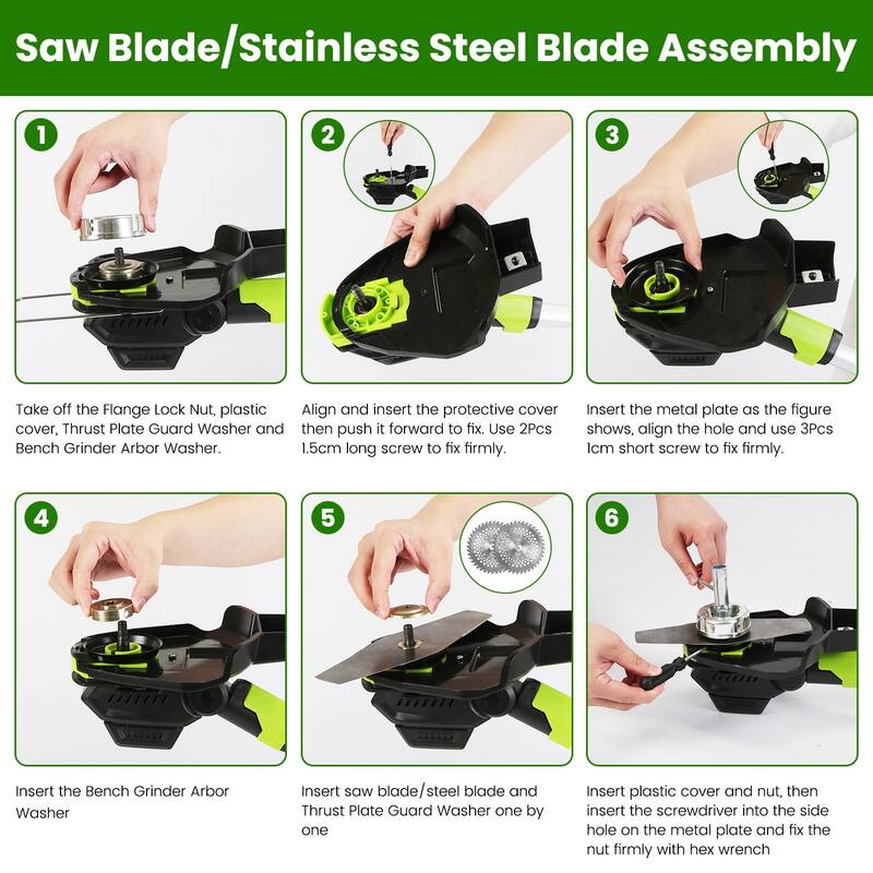 21V Cordless Brushless Grass Trimmer with 3 Blade Types and Adjustable Pole Dual Wheels - 7.68” x 4.33”