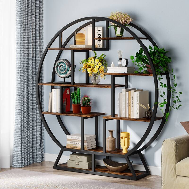 Industrial Round Plant Stand, 63 Inch Plant Shelf Holder, Multipurpose Flower Pot Stands with 8 Shelves
