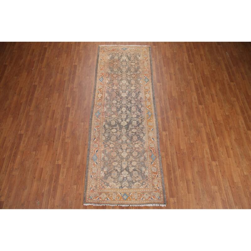 Hand Knotted Oriental 100% Wool Carpet Traditional All-Over Greys & Charcoal Mahal Runner Rug - 10' 2'' X 3' 7''