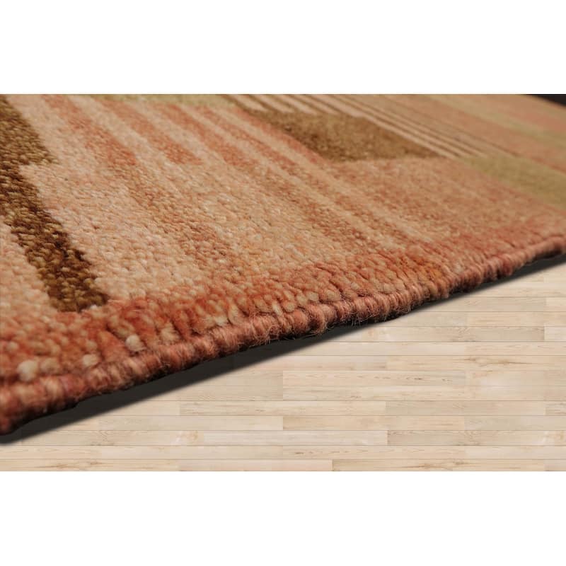 Hand Knotted Rose, Beige Tibetan 100% Wool Modern Oriental Area Rug - 4' 1'' x 6' 2''