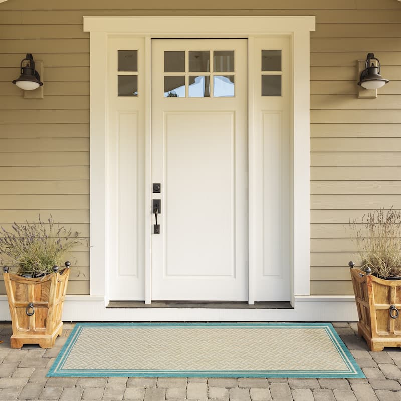 Gertmenian Paseo Soroa Oasis Aqua Blue Classic Border Flatweave Indoor/ Outdoor Area Rug
