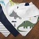 preview thumbnail 5 of 4, Blue and Green Dinosaur Collection Fabric Bandana Baby Bibs (3 Pack Set) - Grey Modern Boho Mod Dinosaurs