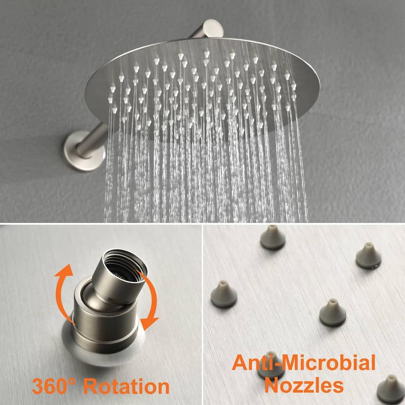 Wall Mount Tub Shower Faucet With Hand Shower Rainfall Shower System Set With Tub Spout Pressure Balance 10 Inch Shower Head Set
