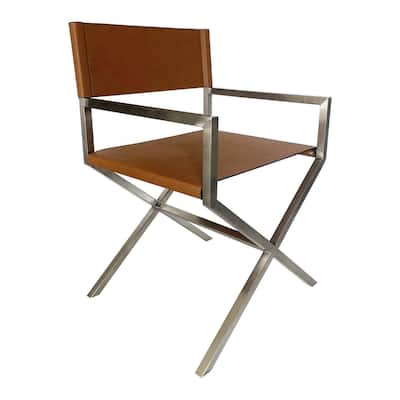 Rux Dining Chair, Smooth Brown Faux Leather, Director's Style Cross Legs