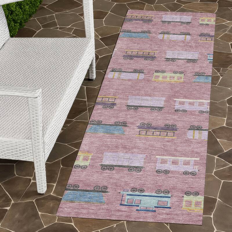 Machine Washable Indoor/ Outdoor Modern Train Chantille Rug - Blush - 2'3" x 7'6"