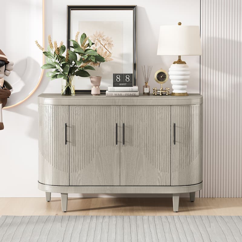 47 Inch Sideboard with Adjustable Shelves, Curved Sideboard with 4 Doors - Grey