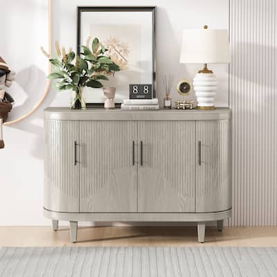 Curved Sideboard Buffet Storage Cabinet w/ 4 Doors & Adjustable Shelves, Living Room Console Table Coffee Bar Cabinet, Champagne