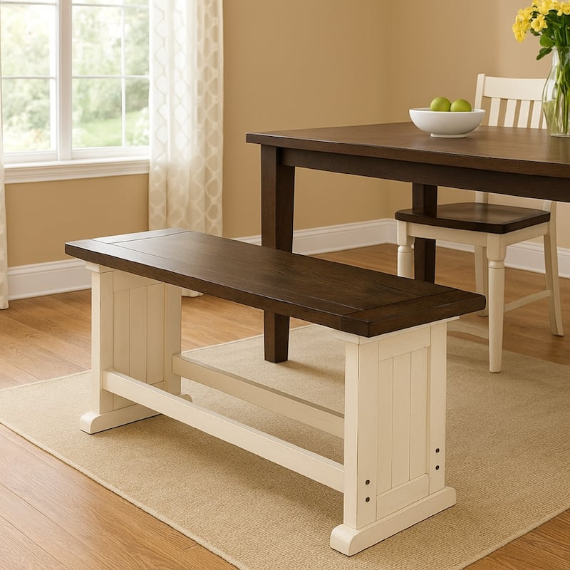 Orso Counter Height Dining Bench, Farmhouse Off White, Brown, 48 Inch