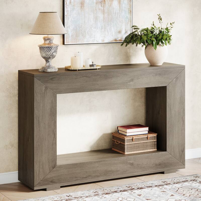 47 Inches Rustic Sofa Console Table with Storage Shelf for Entryway - Wash Grey