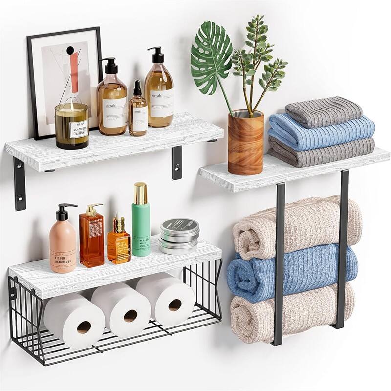 Floating Shelves Wall Mounted Over Toilet - 6.7"D x 14.3"W x 13.2"H - White