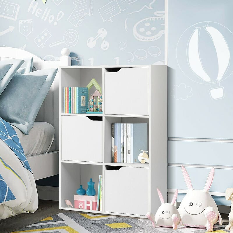 Modern 6 Cube Storage Unit with Open and Hidden Storage Spaces - 24" x 11.5" x 35.5"