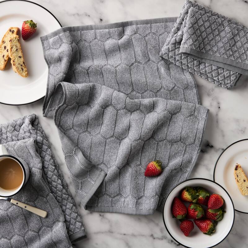 MARTHA STEWART Honeycomb Chambray Textured Kitchen Towel 4-Pack Set