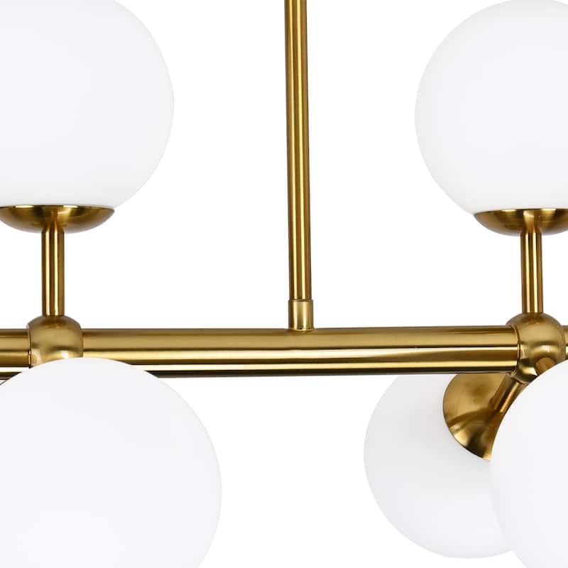 44in W Linear Mid Century Modern Chandelier 15 Light Gold Brass Sputnik Pendant Light with Frosted Glass Globe for Dining Room