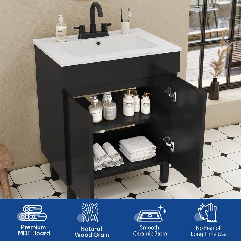 Moasis 24 Inch Bathroom Vanity with Undermount Sink and Soft Close Door Modern Design