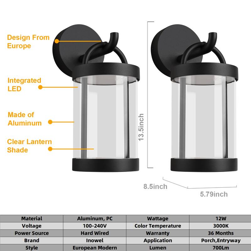 Outdoor Wall Sconce Lantern Exterior IP54 13W 700Lm 3000K