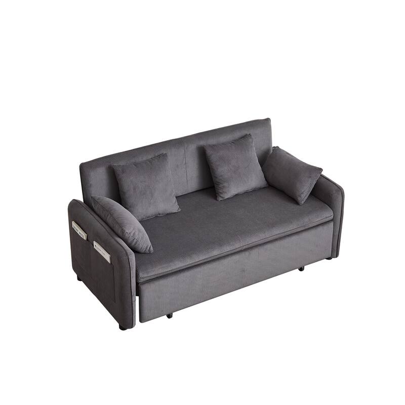 66 Inch Sleeper Sofa Bed Adjustable Sleeper With Pullout Bed 4 Pillows And Side Pockets Soft Convertible