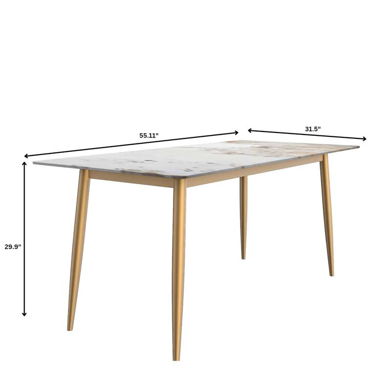 Zayle 7-Piece Dining Set 55-Inch Rectangular White Sintered Stone Dining Table and 6 Dining Side Chairs