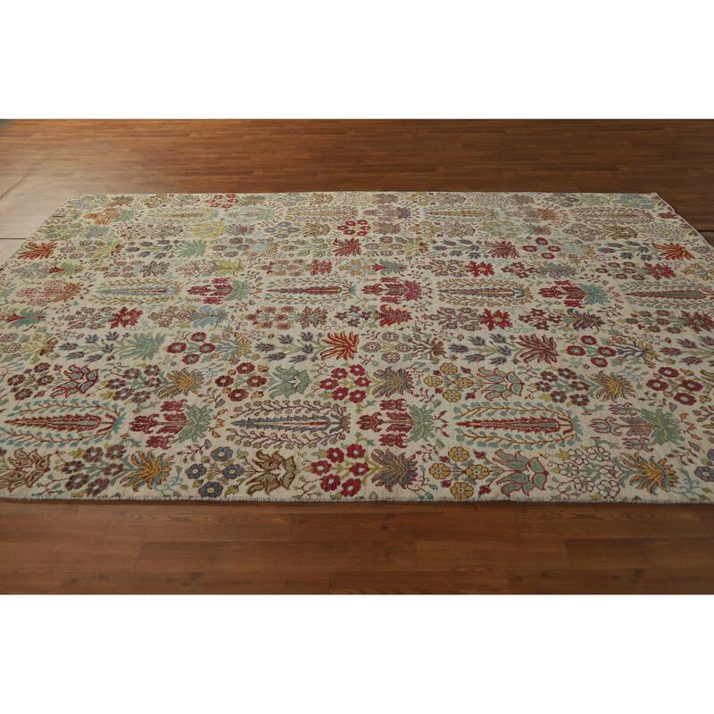 Hand Knotted Oriental 100% Wool Carpet Traditional All-Over Beige & Ivories Ziegler Area Rug - 9' 9'' X 6' 5''