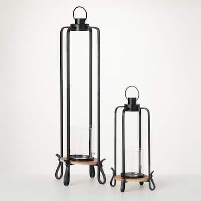 Sullivans 16 in and 31.25 in Majestic Palatial Lanterns - Set of 2; Black - 8"L x 8"W x 31.25"H; 6.5"L x 6.5"W x 16"H