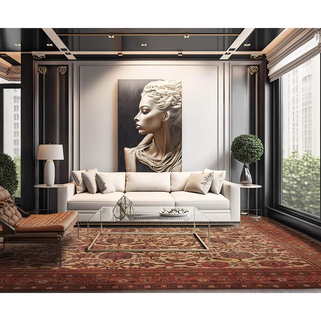 Hand Knotted Mahal Beige,Rust 100% Wool Traditional Oriental Area Rug - 11' 11'' x 14' 2''