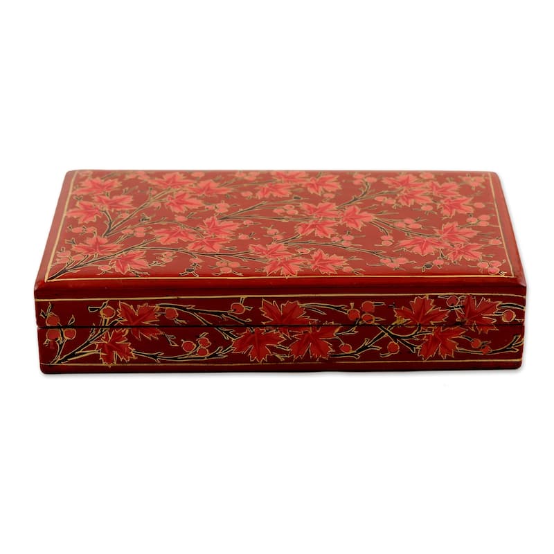 Novica Handmade Festive Trees In Red Decorative Papier Mache Box