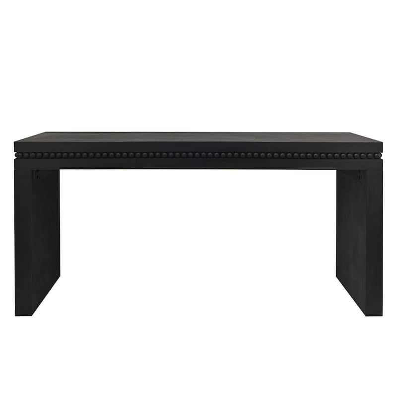 64" Elegant Modern Black Wood Console Table with Decorative Beaded Trim - Black