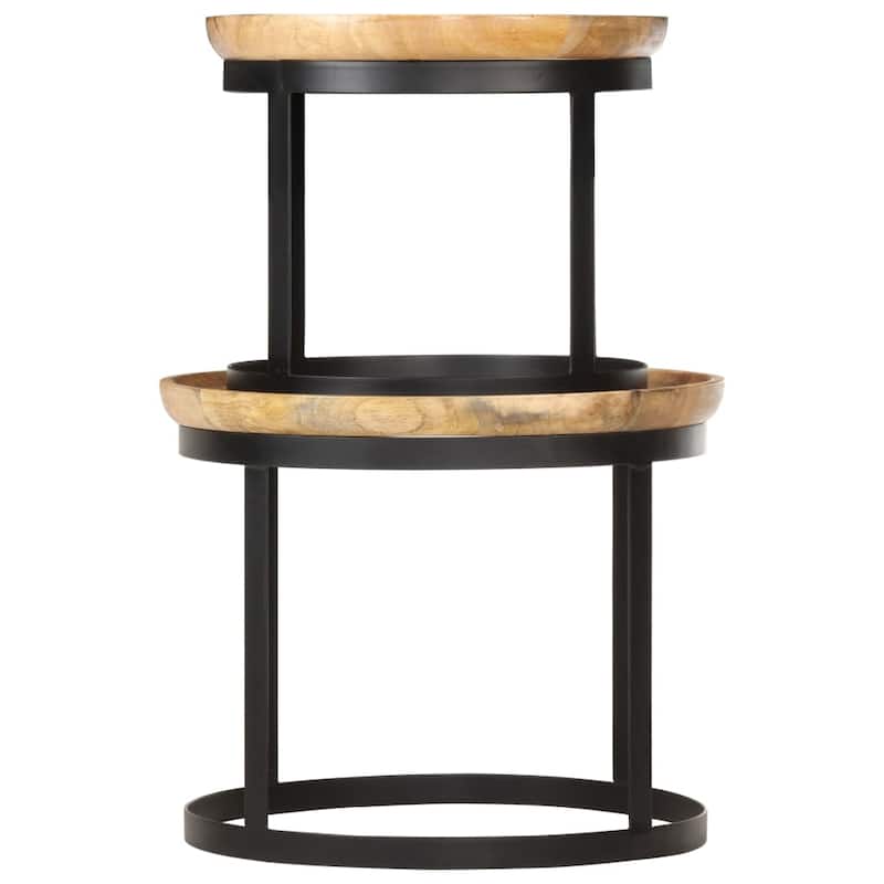 vidaXL Round Side Tables 2 pcs Solid Mango Wood and Steel - 20.9" x 17.3"