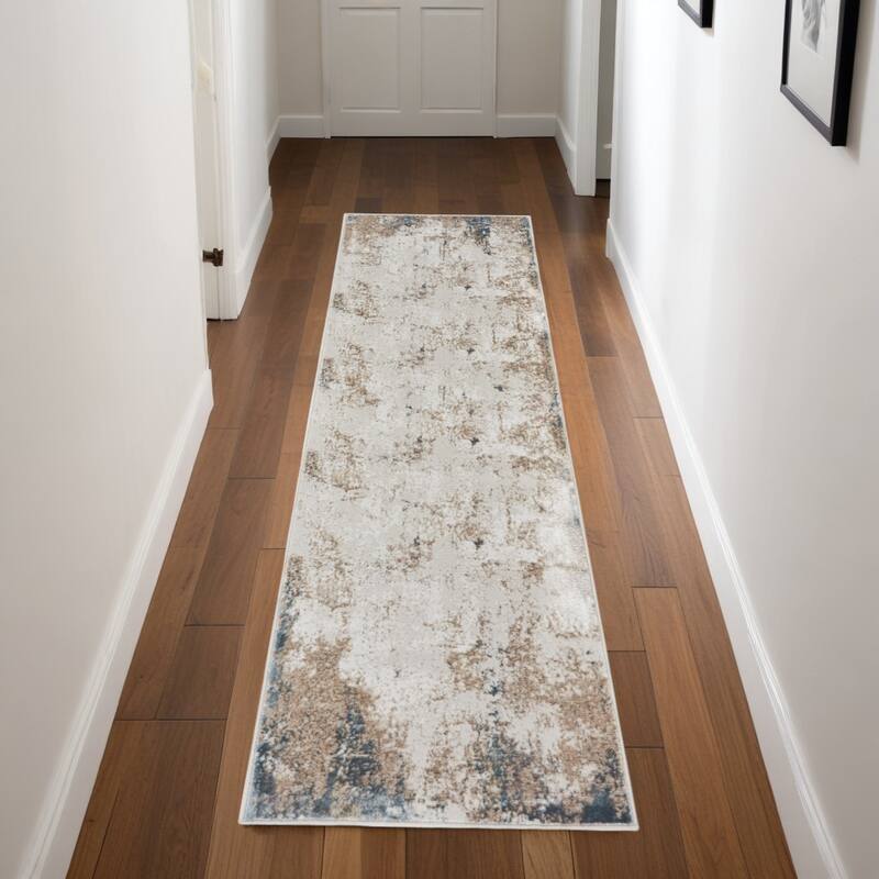 Fabi Power Loomed Distressed Abstract Modern Non Skid Stain Resistant Area Rug By HomeRoots - 90' X '27' X '0.39 - 90' X '27' X '0.39 - Taupe - Runner