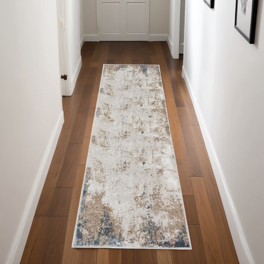 Fabi Power Loomed Distressed Abstract Modern Non Skid Stain Resistant Area Rug By HomeRoots - 90' X '27' X '0.39