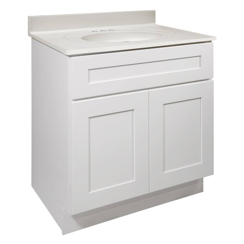 Design House 585141 Brookings Shaker 2-Door Bathroom Vanity with Cultured Marble 4 in. Centerset White on White Top