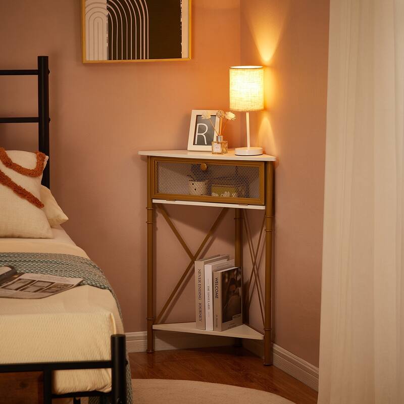 VECELO Modern Set of 2 Corner Nightstands Storage Corner Cabinet with Flip Door