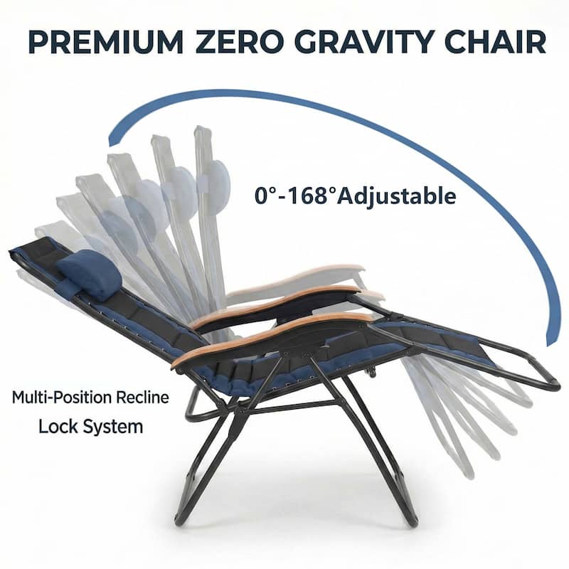 Oversized Padded Zero Gravity Chair,Foldable Patio Recliner,30"Wide Seat Anti Gravity Lounger with Cup Holder,Support 400 LBS