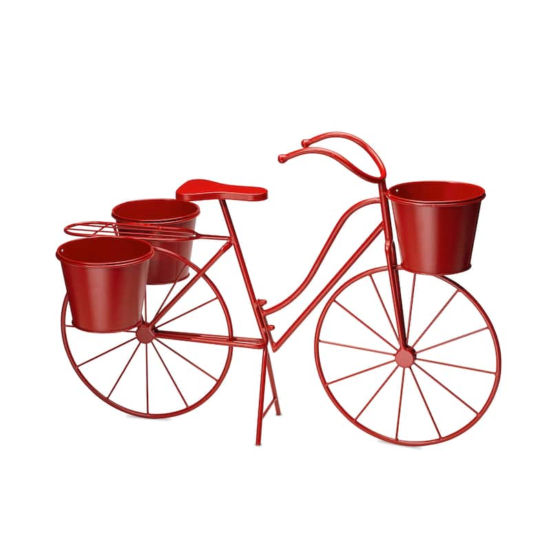 Glitzhome 29"L Spring Oversized Metal Bicycle Planter Stands Garden Flower Pot Cart